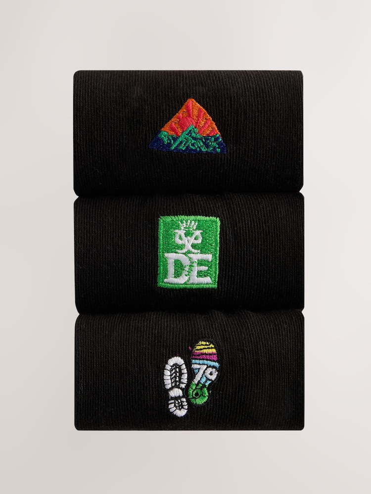 Black Duke of Edinburgh Embroidered Socks 3 Pack - Image 1 of 7 Black Duke of Edinburgh Embroidered Socks 3 Pack - Image 1 of 7