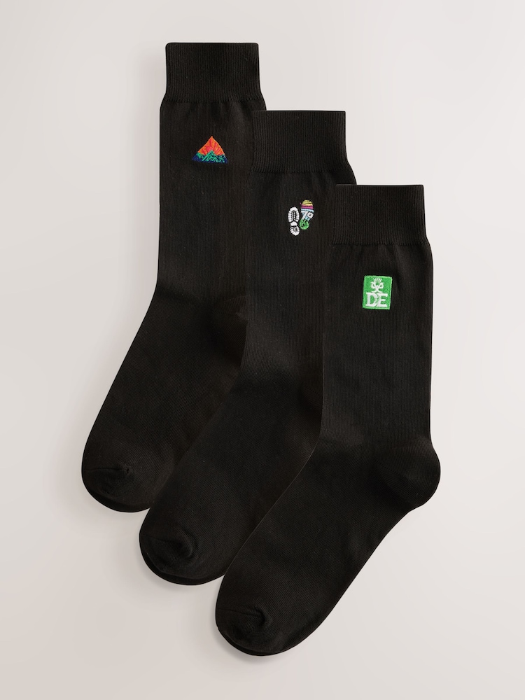 Black Duke of Edinburgh Embroidered Socks 3 Pack - Image 2 of 7 Black Duke of Edinburgh Embroidered Socks 3 Pack - Image 2 of 7