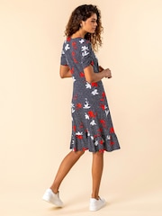 Roman Blue Floral Spot Print Frill Hem Dress - Image 2 of 4