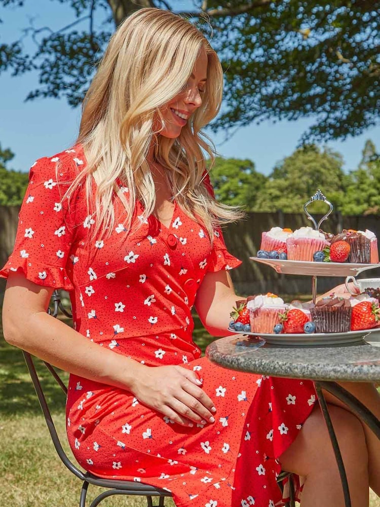Roman Red Roman Floral Side Button Tea Dress - Image 2 of 4 Roman Red Roman Floral Side Button Tea Dress - Image 2 of 4