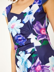 Roman Blue Premium Stretch Floral Frill Hem Dress - Image 5 of 5