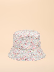Joules Girls' Bayley White Floral Reversible Floral Bucket Hat - Image 1 of 3