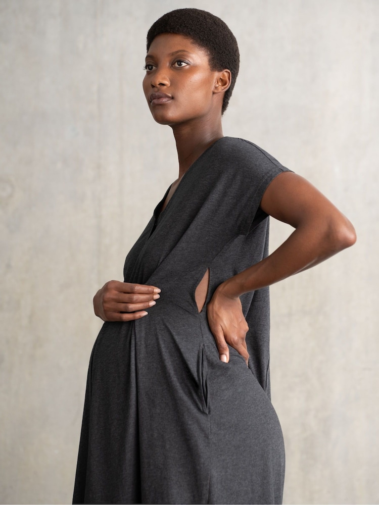 Seraphine Black Midi Birthing and Maternity Dress - Image 5 of 6