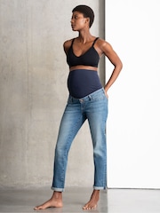 Seraphine Blue Relaxed Slim Overbump Maternity 100% Cotton Jeans - Image 1 of 5