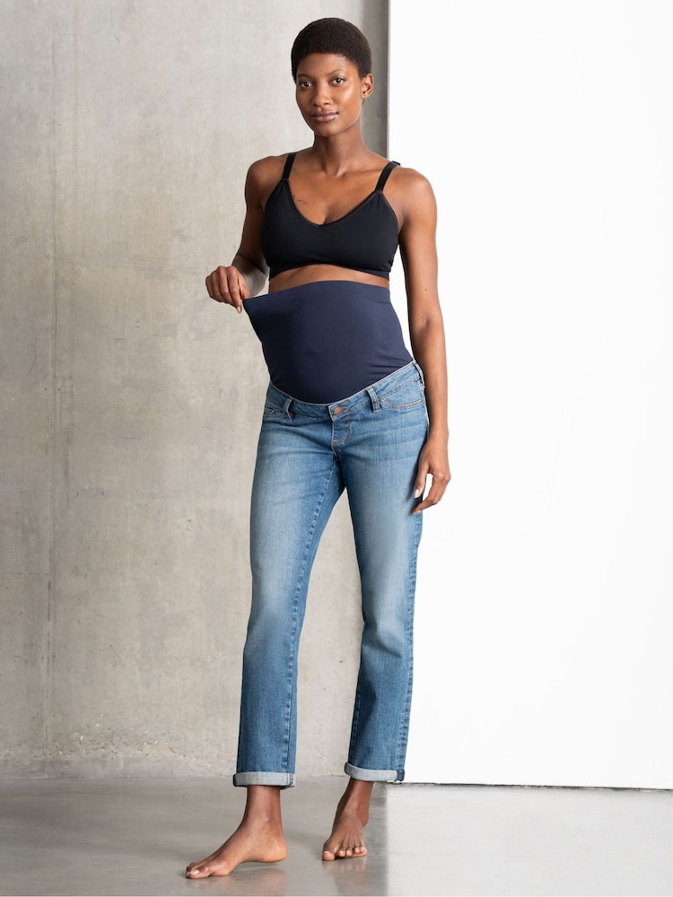 Seraphine Blue Relaxed Slim Overbump Maternity 100% Cotton Jeans - Image 4 of 5