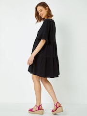 Roman Black Textured Tiered Smock Dress - Image 3 of 5