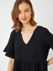 Roman Black Textured Tiered Smock Dress - Image 4 of 5