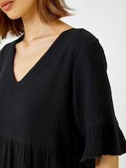 Roman Black Textured Tiered Smock Dress - Image 5 of 5