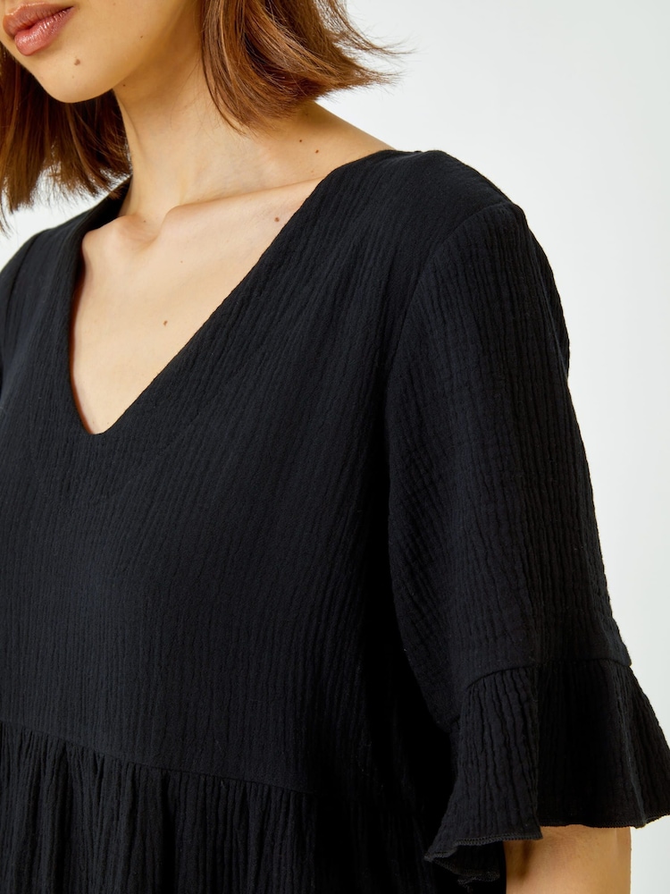 Roman Black Textured Tiered Smock Dress - Image 5 of 5