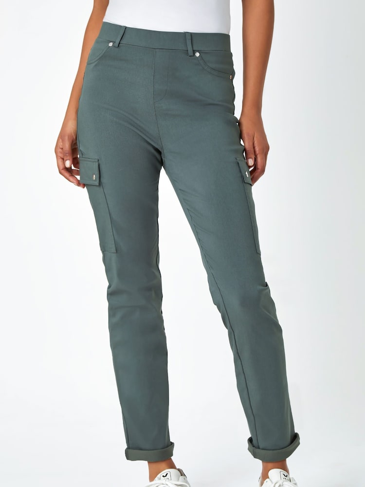 Roman Grey Turn Up Stretch Cargo Trousers - Image 1 of 6