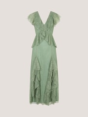 Monsoon Green Alda Ruffle Lace Midi Dress - Image 1 of 1