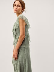 Monsoon Green Alda Ruffle Lace Midi Dress - Image 4 of 6