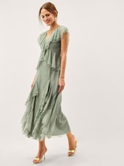 Monsoon Green Alda Ruffle Lace Midi Dress - Image 5 of 6