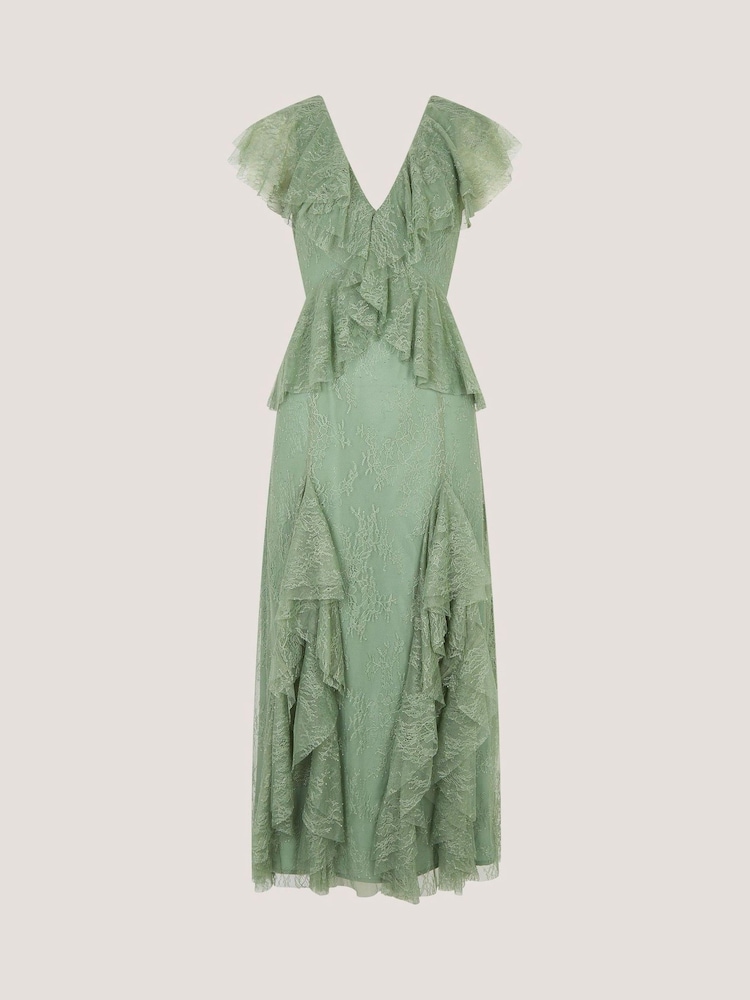 Monsoon Green Alda Ruffle Lace Midi Dress - Image 6 of 6