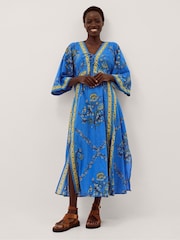 Monsoon Blue Aimee Floral Midi Kaftan Dress - Image 1 of 4