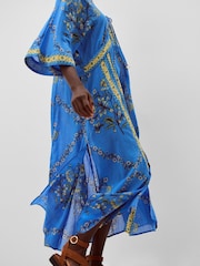 Monsoon Blue Aimee Floral Midi Kaftan Dress - Image 2 of 4