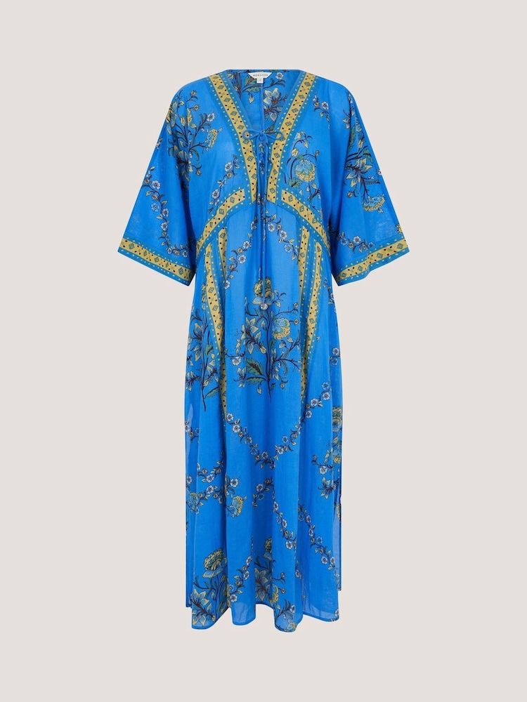 Monsoon Blue Aimee Floral Midi Kaftan Dress - Image 4 of 4