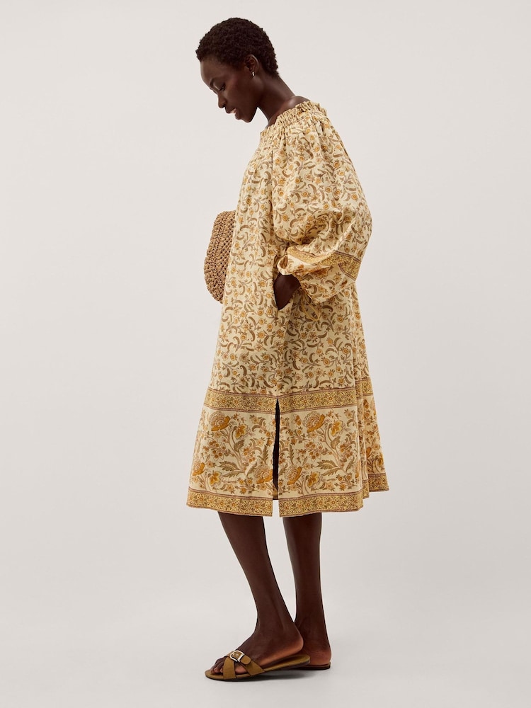 Monsoon Yellow Ari Bardot Floral Midi Dress - Image 1 of 4 Monsoon Yellow Ari Bardot Floral Midi Dress - Image 1 of 4