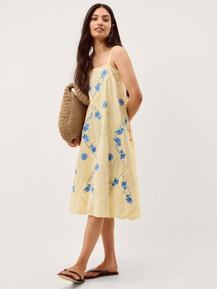 Monsoon Yellow Sophie Embroidered Midi Cami Dress - Image 1 of 4 Monsoon Yellow Sophie Embroidered Midi Cami Dress - Image 1 of 4