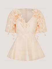 Monsoon Cream Clarissa V-Neck Floral Appliqué Short Sleeve Blouse - Image 3 of 3