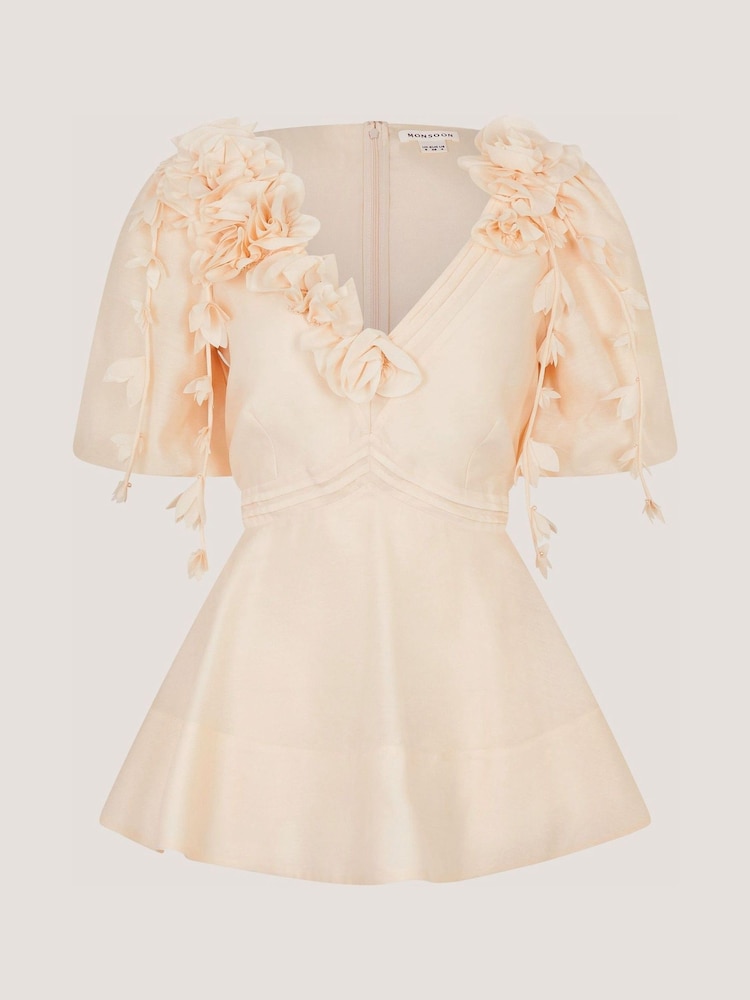 Monsoon Cream Clarissa V-Neck Floral Appliqué Short Sleeve Blouse - Image 3 of 3 Monsoon Cream Clarissa V-Neck Floral Appliqué Short Sleeve Blouse - Image 3 of 3
