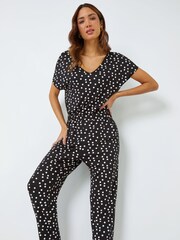 Roman Black Polka Dot Print Stretch Jumpsuit - Image 1 of 5
