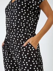 Roman Black Polka Dot Print Stretch Jumpsuit - Image 5 of 5
