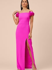 Adrianna Papell Pink Stretch Crepe Column Gown - Image 1 of 6