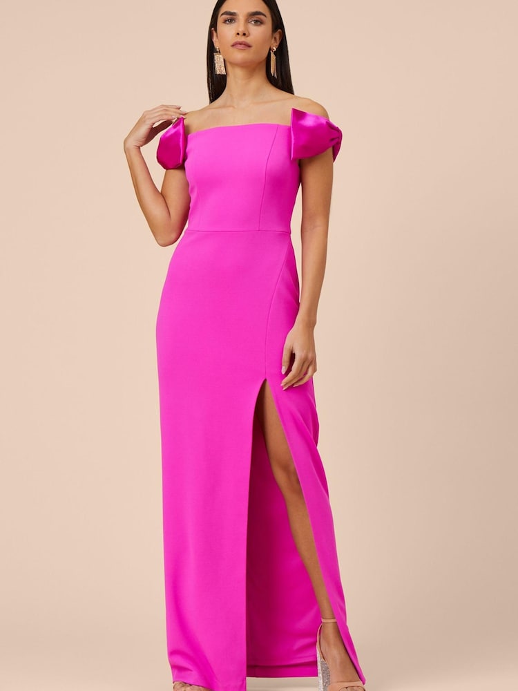 Adrianna Papell Pink Stretch Crepe Column Gown - Image 1 of 6