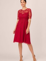 Adrianna Papell Red Studio Beaded Midi Dress - Изображение 1 из 7