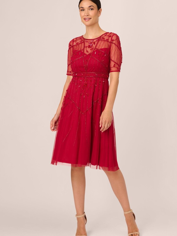 Adrianna Papell Red Studio Beaded Midi Dress - Изображение 1 из 7