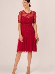 Adrianna Papell Red Studio Beaded Midi Dress - Изображение 3 из 7
