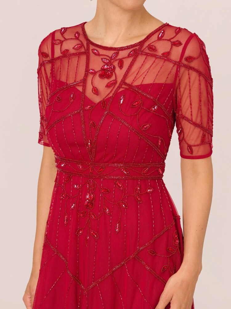 Robe mi-longue Adrianna Papell Studio rouge ornée de perles - Image 4 of 7