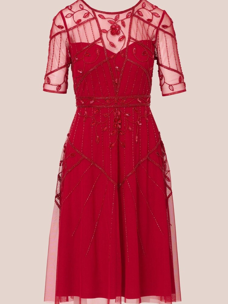 Robe mi-longue Adrianna Papell Studio rouge ornée de perles - Image 6 of 7