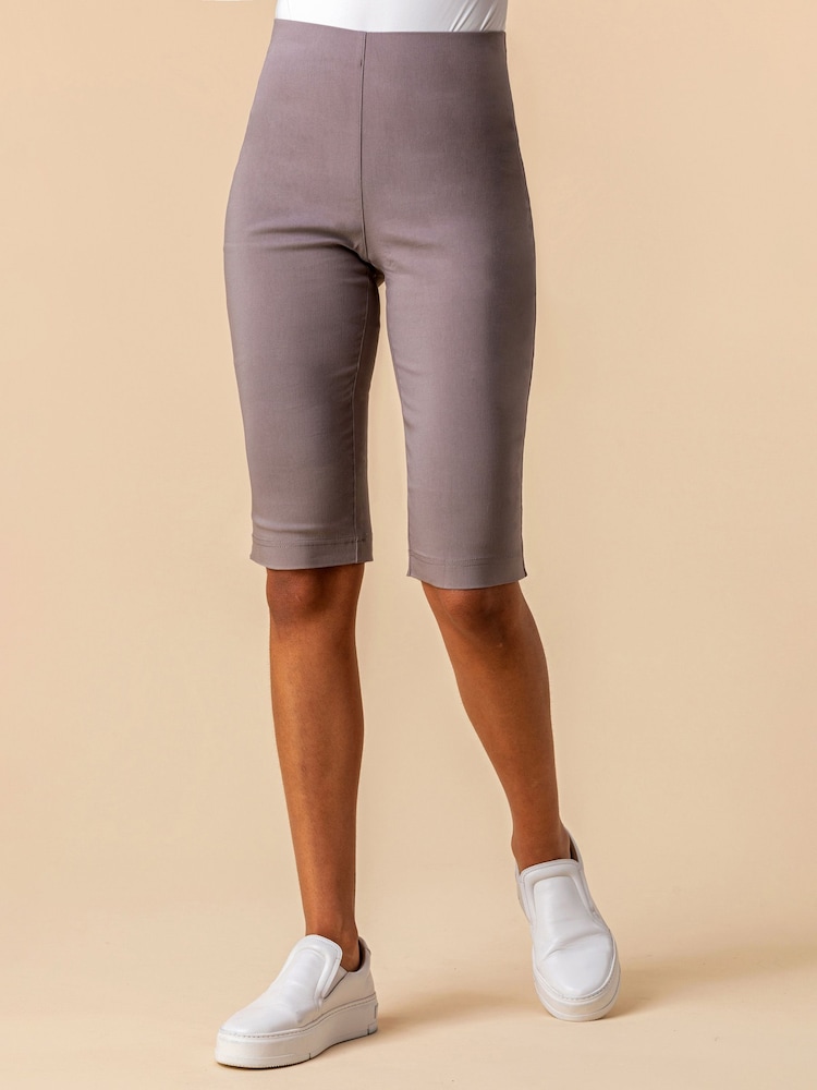 Roman Light Brown Knee Length Stretch Shorts - Image 1 of 4