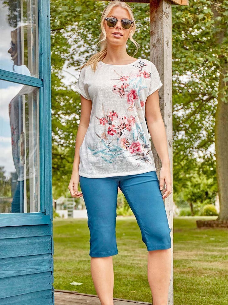 Roman Mid Blue Knee Length Stretch Shorts - Image 1 of 4