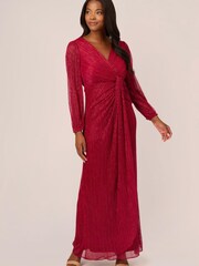 Adrianna Papell Red Metallic Mesh Draped Gown - Image 1 of 6