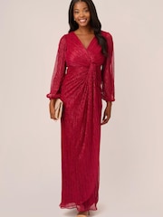Adrianna Papell Red Metallic Mesh Draped Gown - Image 3 of 6