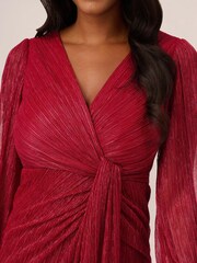 Adrianna Papell Red Metallic Mesh Draped Gown - Image 4 of 6
