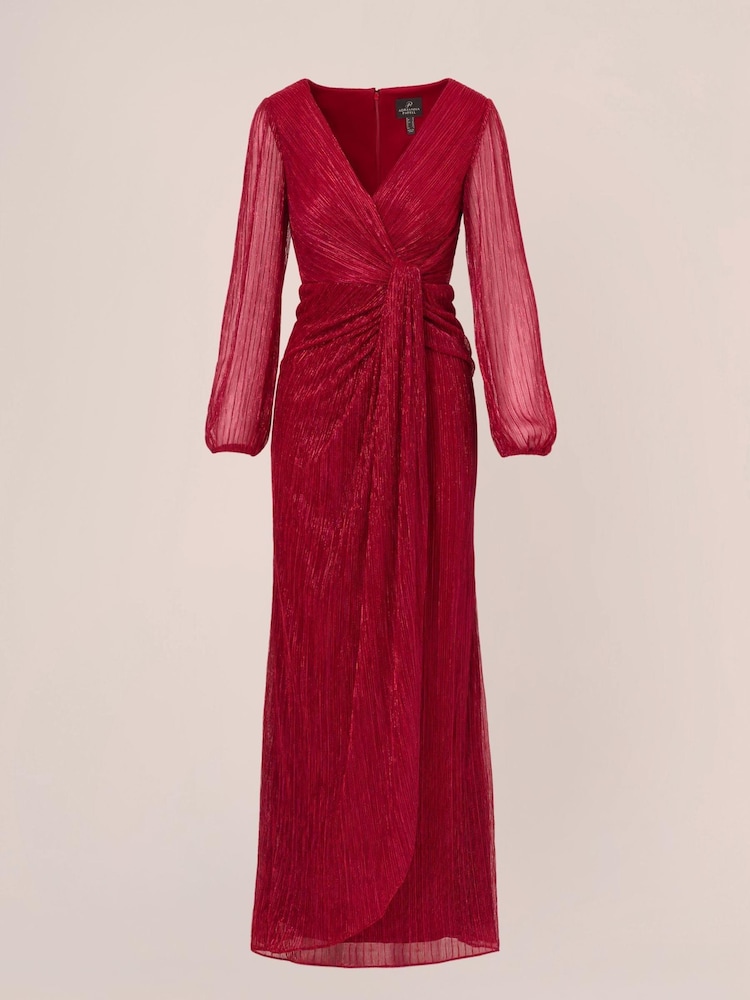 Adrianna Papell Red Metallic Mesh Draped Gown - Image 6 of 6