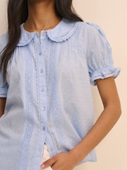 Nobodys Child Blue Thimbolina Trim Detail Peter Pan Blouse - Image 1 of 5