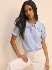 Nobodys Child Blue Thimbolina Trim Detail Peter Pan Blouse - Image 2 of 5