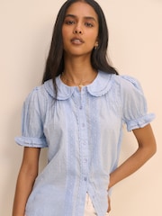 Nobodys Child Blue Thimbolina Trim Detail Peter Pan Blouse - Image 3 of 5