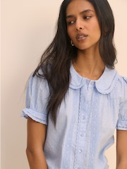 Nobodys Child Blue Thimbolina Trim Detail Peter Pan Blouse - Image 4 of 5