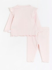 River Island Pink Baby Girls 100% Cotton Frill Rib Set - Image 2 of 5