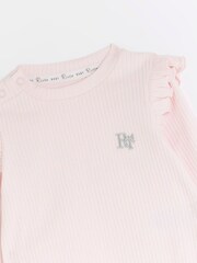 River Island Pink Baby Girls 100% Cotton Frill Rib Set - Image 4 of 5