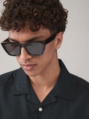 Black Angled Wayfarer Polarised Sunglasses - Image 1 of 6