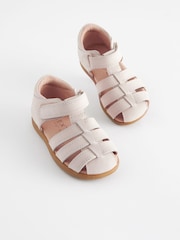 Stone Standard Fit (F) Baby Touch Fastening Leather First Walker Sandals - Image 1 of 6