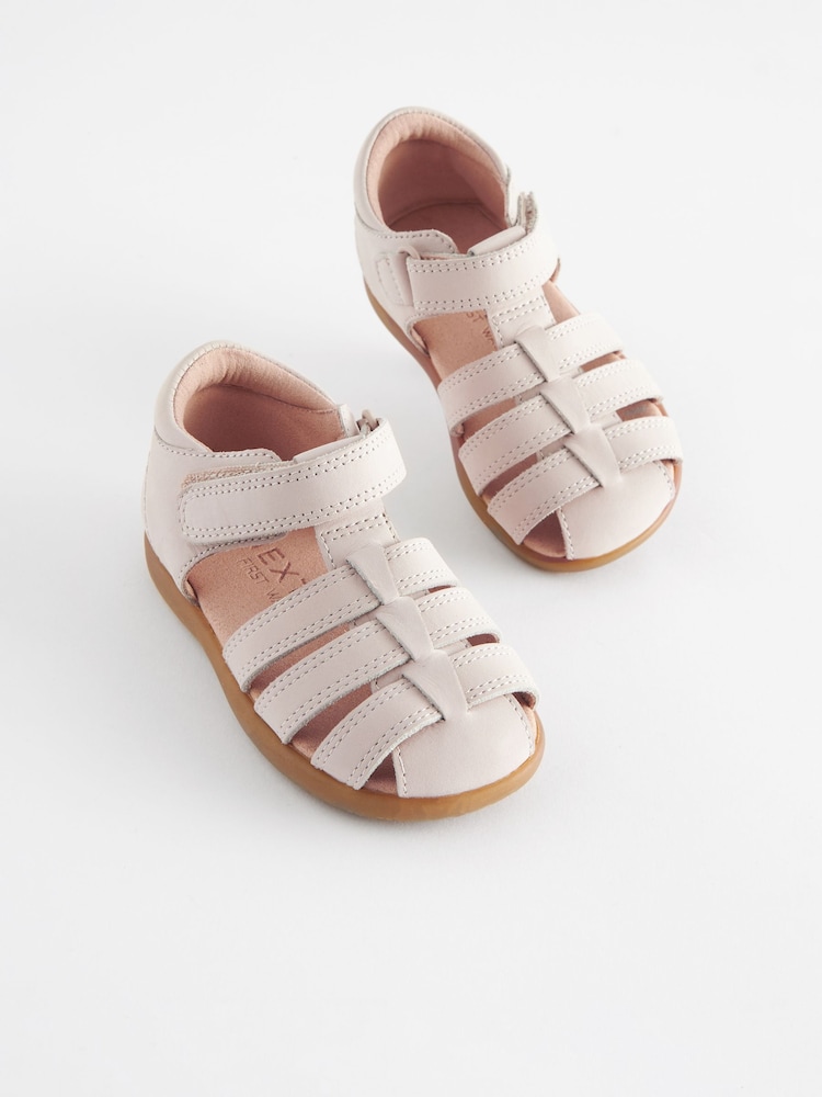 Stone Standard Fit (F) Baby Touch Fastening Leather First Walker Sandals - Image 1 of 6