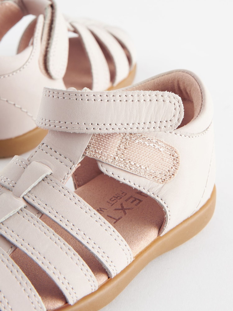 Stone Standard Fit (F) Baby Touch Fastening Leather First Walker Sandals - Image 6 of 6